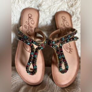 Naughty Monkey Multi Color Rhinestone Slip On Leather Sandals women’s 10
